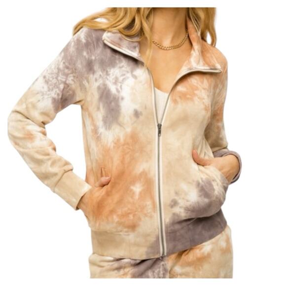 NWT! Mystree Womens Sz Lg Long Sleeve Full Zip 2 Pocket Jacket Purple Rust Cream - Picture 2 of 4